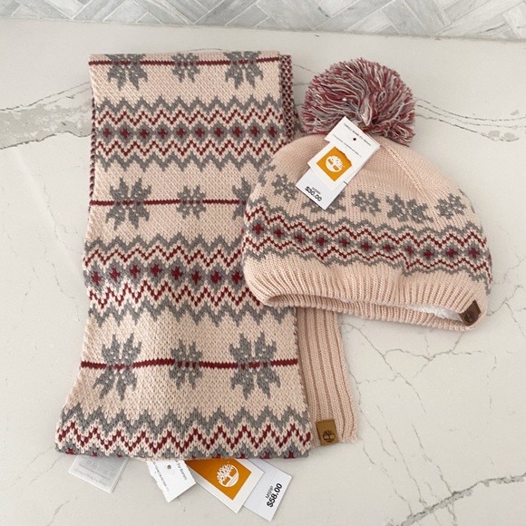 Timberland Accessories - Timberland Pink Women’s Fair Isle Beanie and Scarf Set